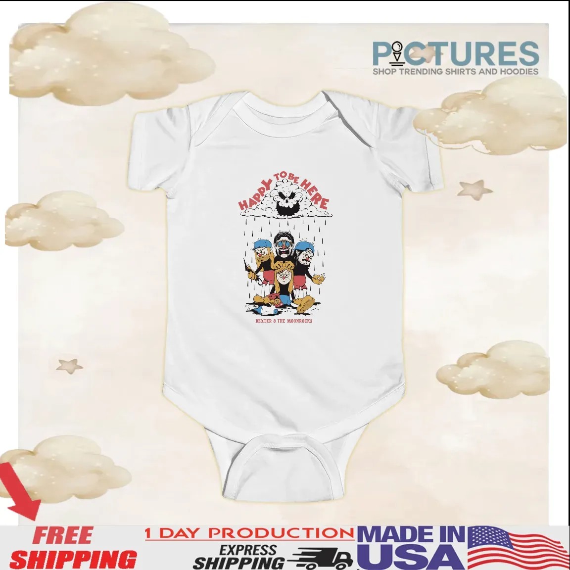 Dexter and The Moonrocks Happy To Be Here Rain T Shirt