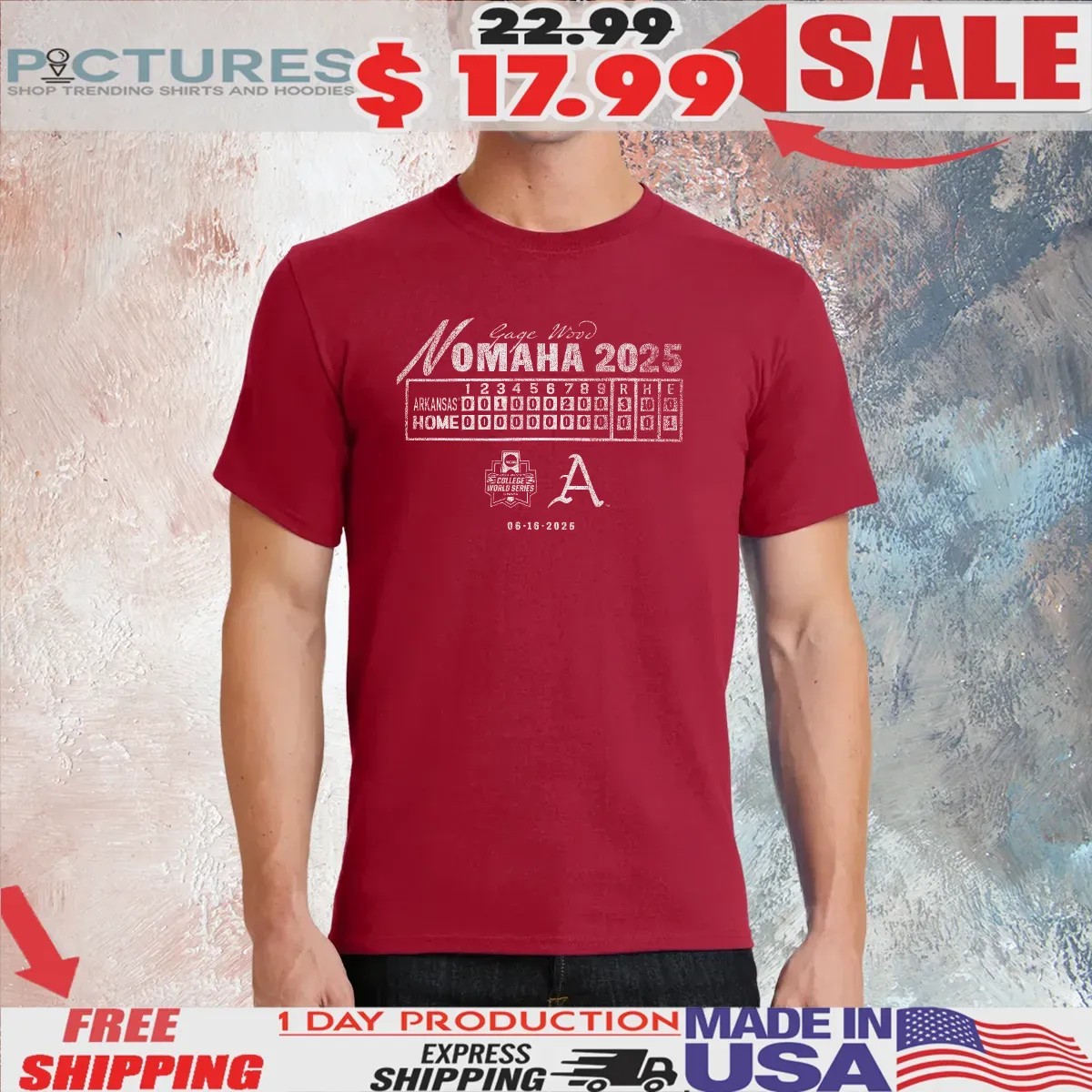 Gage Wood NO-MAHA Arkansas College World Series June 16 2025 T Shirt