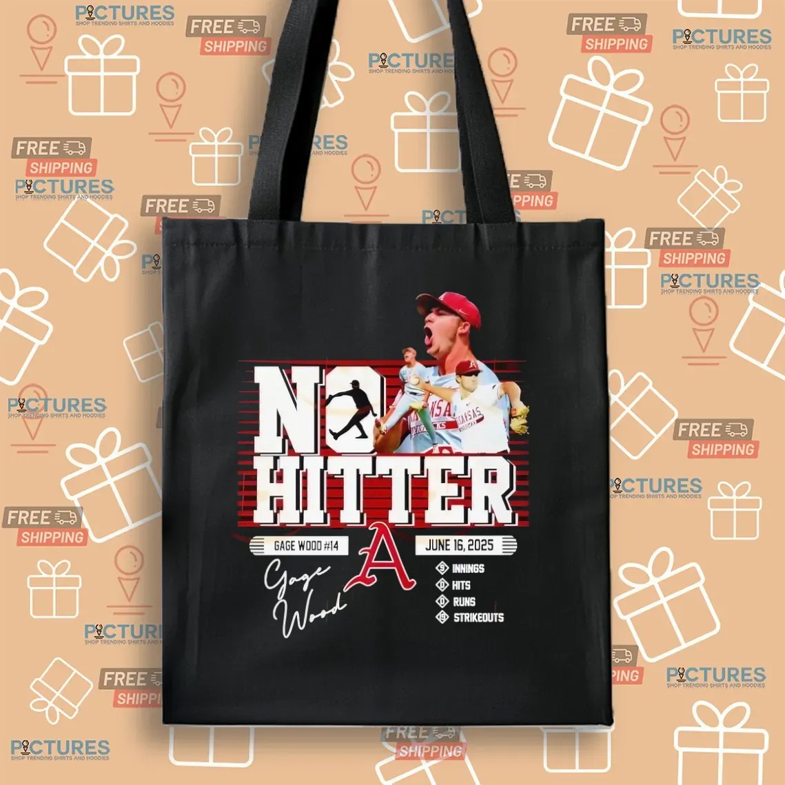 Gage Wood No-Hitter Arkansas Razorbacks June 16 2025 T Shirt