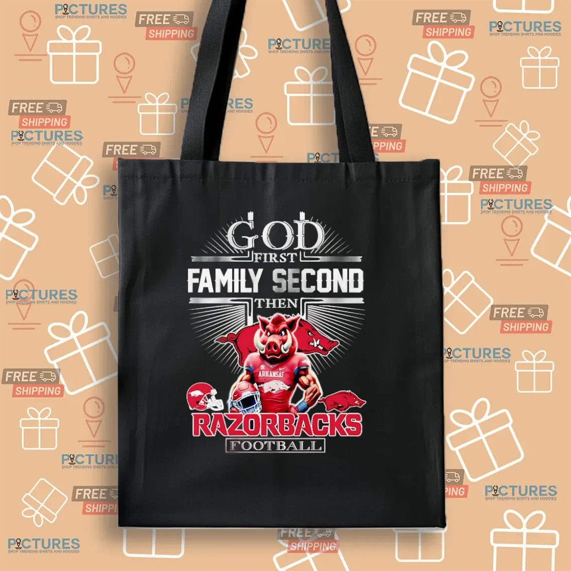 God First Family Second Then Arkansas Razorbacks Football Mascot Christian T Shirt