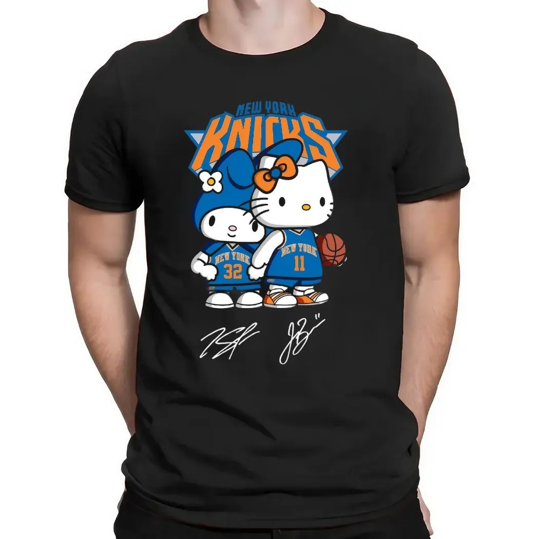Hello Kitty New York Knicks Basketball Kawaii Signatures T Shirt