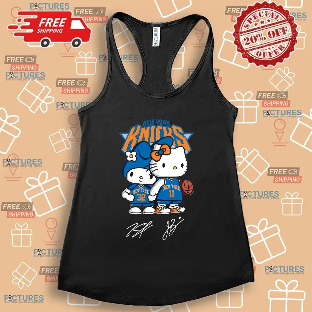 Hello Kitty New York Knicks Basketball Kawaii Signatures T Shirt