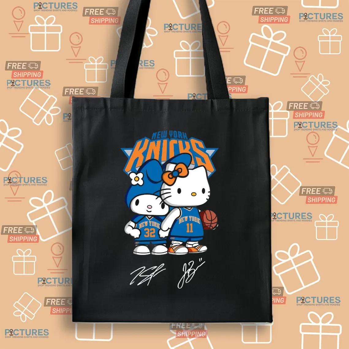 Hello Kitty New York Knicks Basketball Kawaii Signatures T Shirt