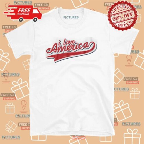 I Love America Retro Script Patriotic USA Pride T Shirt
