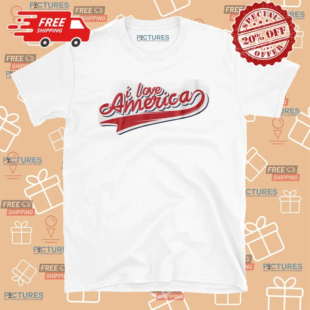 I Love America Retro Script Patriotic USA Pride T Shirt