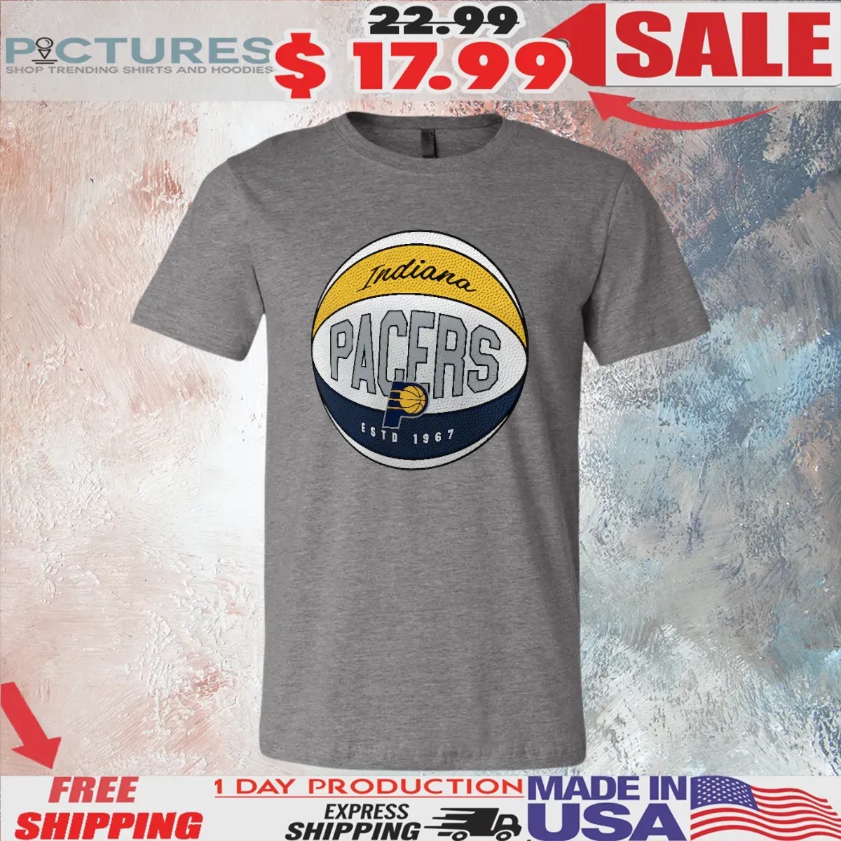 Indiana Pacers Basketball Estd 1967 Hard Color Graphic T Shirt