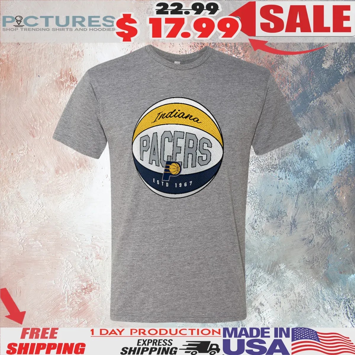 Indiana Pacers Basketball Estd 1967 Hard Color Graphic T Shirt
