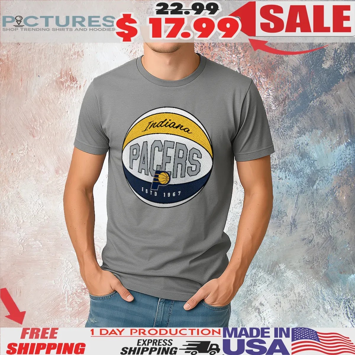 Indiana Pacers Basketball Estd 1967 Hard Color Graphic T Shirt
