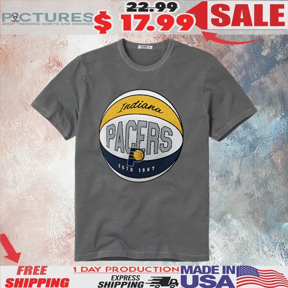 Indiana Pacers Basketball Estd 1967 Hard Color Graphic T Shirt