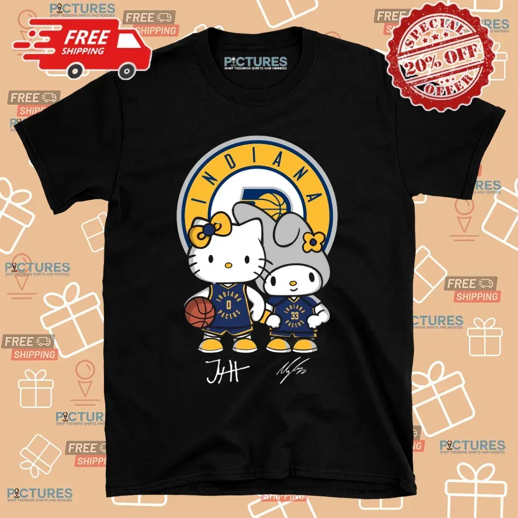 Indiana Pacers Haliburton And Turner Hello Kitty Signature T Shirt Indiana Pacers Haliburton And Turner Hello Kitty Signature T Shirt