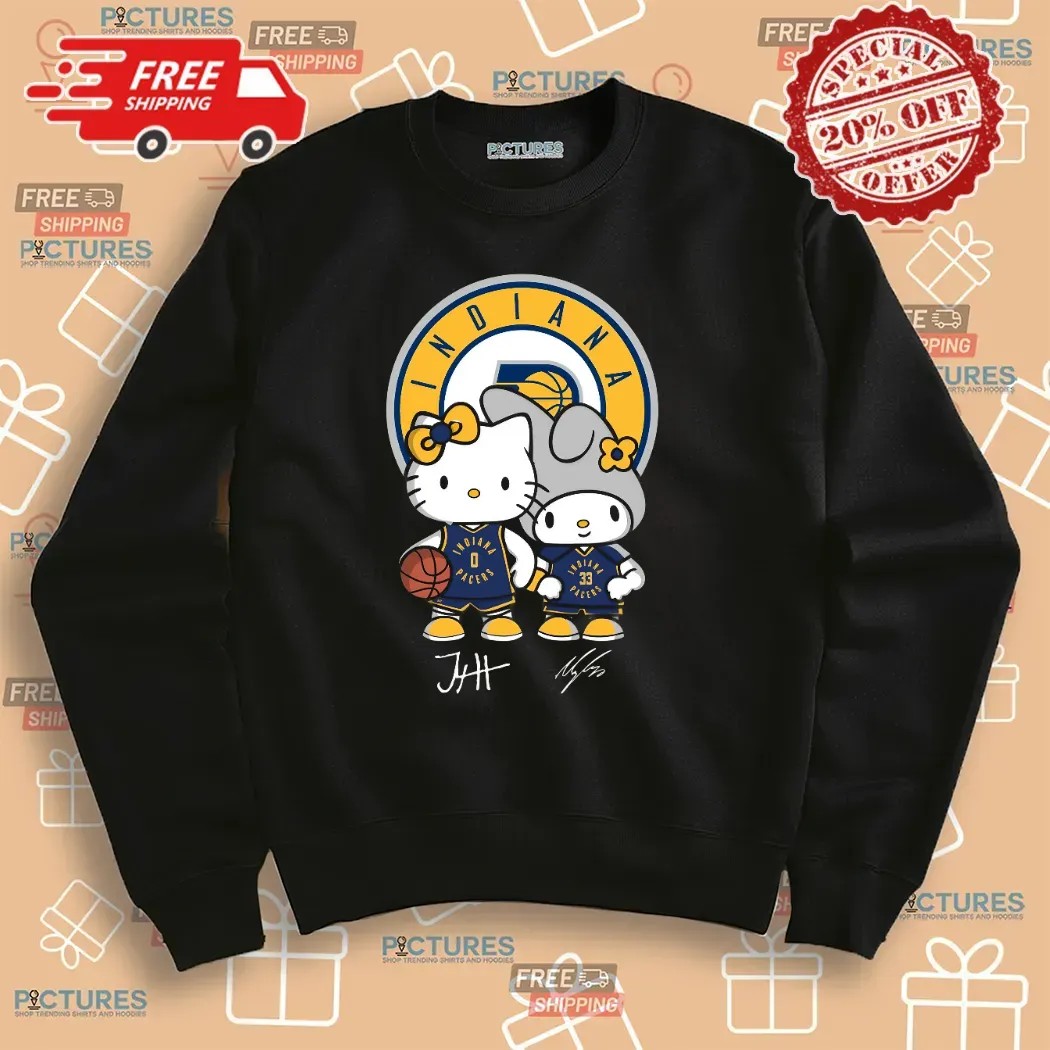 Indiana Pacers Haliburton And Turner Hello Kitty Signature T Shirt Indiana Pacers Haliburton And Turner Hello Kitty Signature T Shirt
