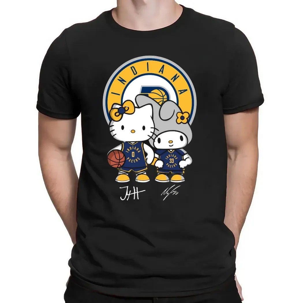 Indiana Pacers Haliburton And Turner Hello Kitty Signature T Shirt Indiana Pacers Haliburton And Turner Hello Kitty Signature T Shirt