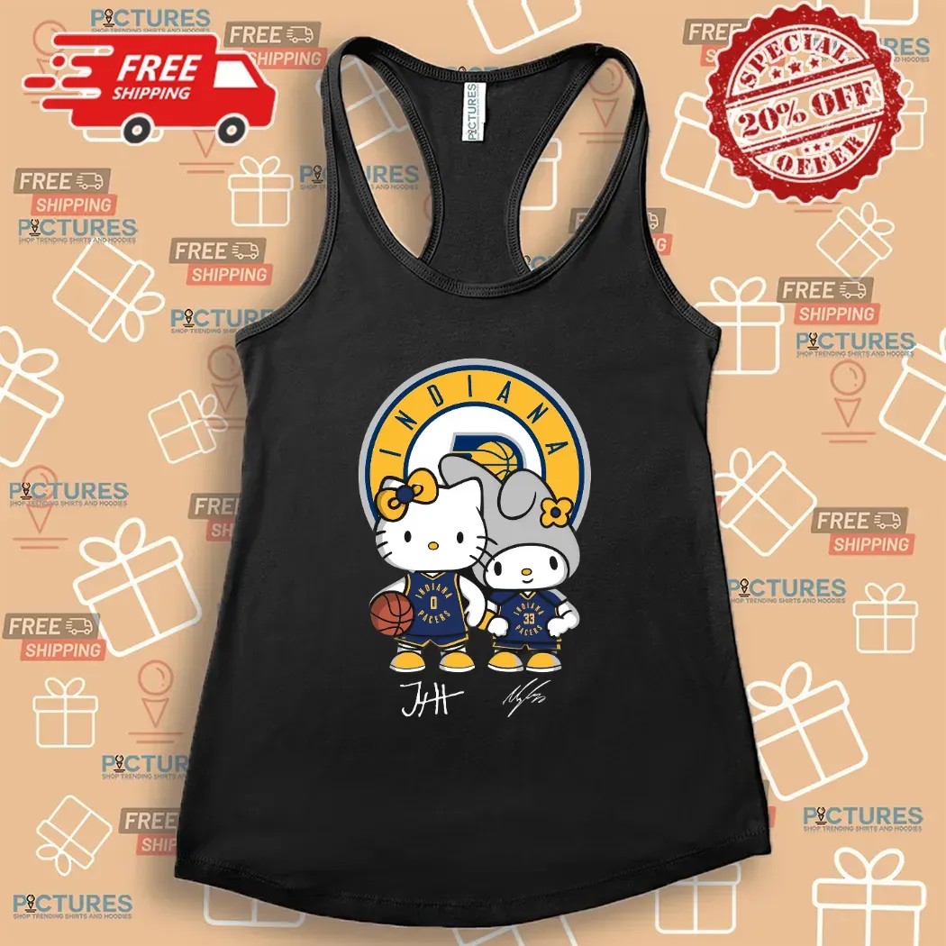 Indiana Pacers Haliburton And Turner Hello Kitty Signature T Shirt Indiana Pacers Haliburton And Turner Hello Kitty Signature T Shirt