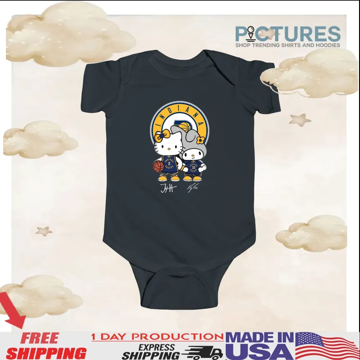 Indiana Pacers Haliburton And Turner Hello Kitty Signature T Shirt Indiana Pacers Haliburton And Turner Hello Kitty Signature T Shirt