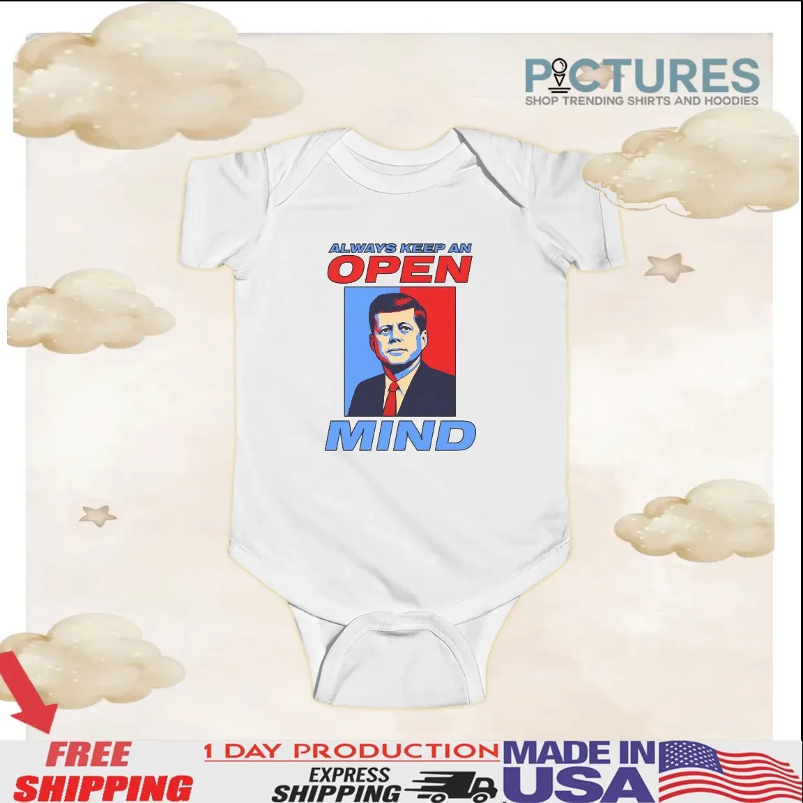 John F Kennedy Always Keep An Open Mind Satirical Pop Art T Shirt