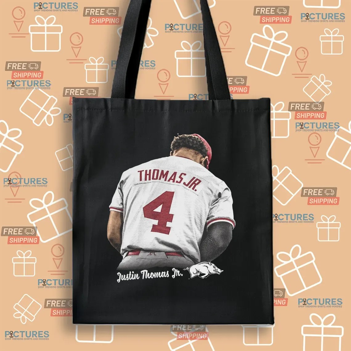 Justin Thomas Jr Arkansas Razorbacks Back Portrait T Shirt