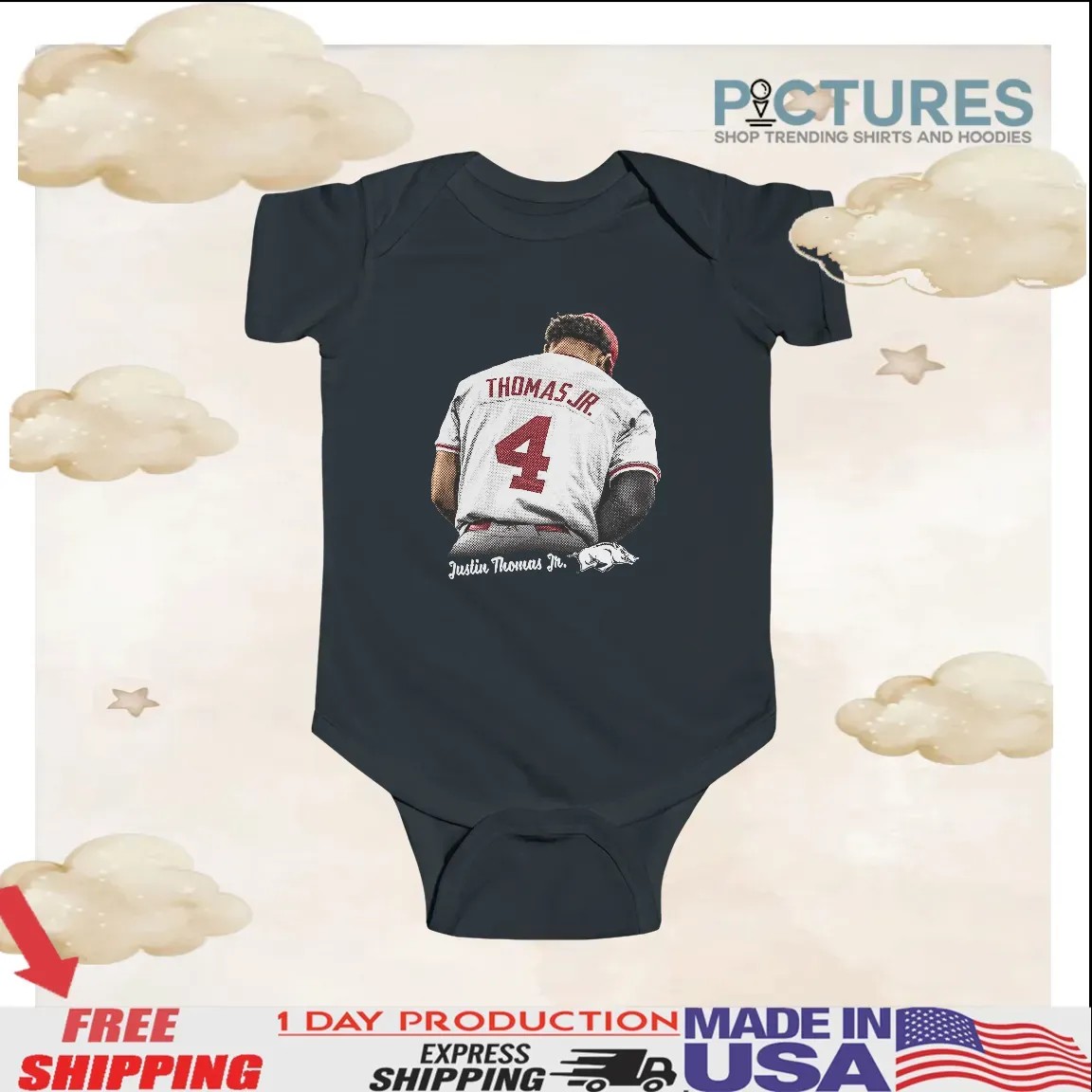 Justin Thomas Jr Arkansas Razorbacks Back Portrait T Shirt