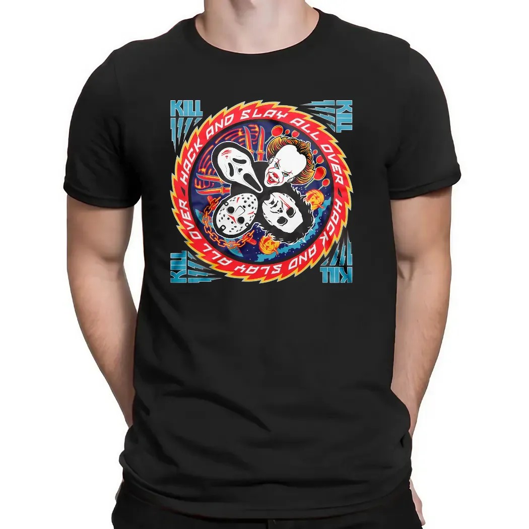 Kiss Of Death Hack And Slay All Over Horror Movie Turbo T Shirt