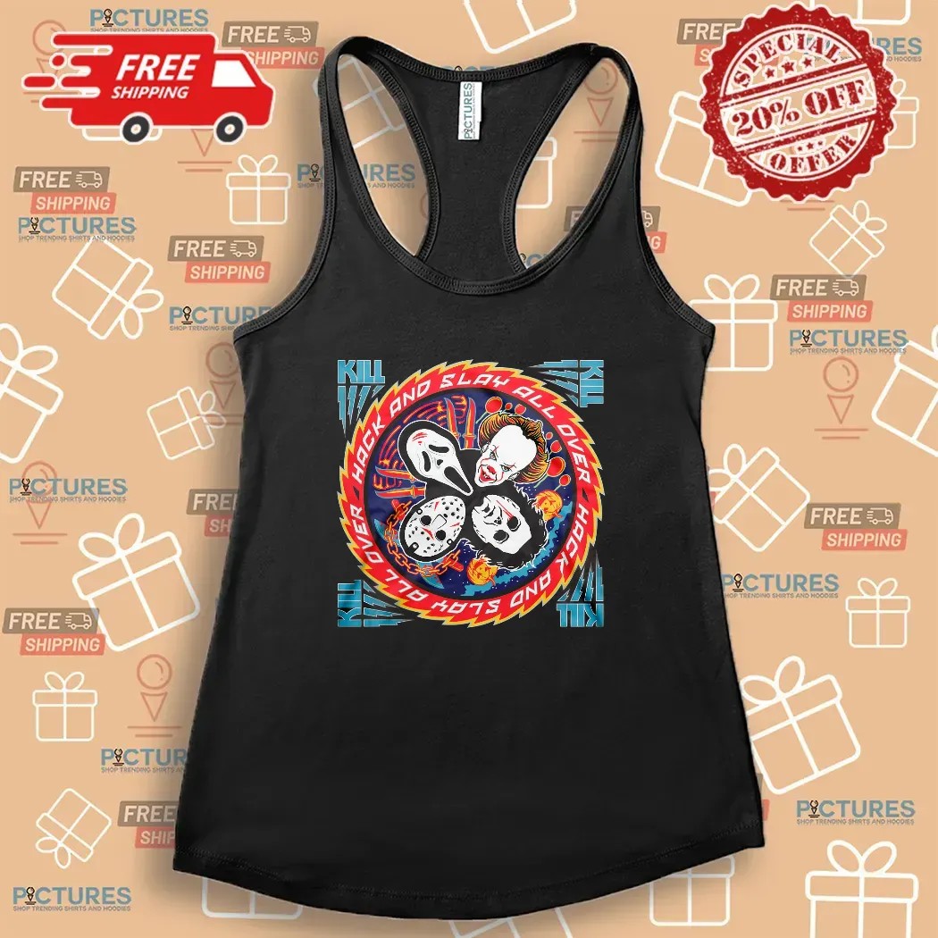 Kiss Of Death Hack And Slay All Over Horror Movie Turbo T Shirt