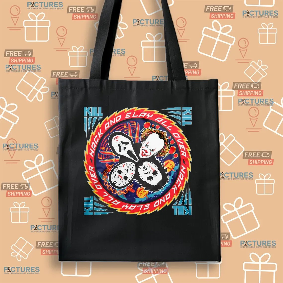 Kiss Of Death Hack And Slay All Over Horror Movie Turbo T Shirt