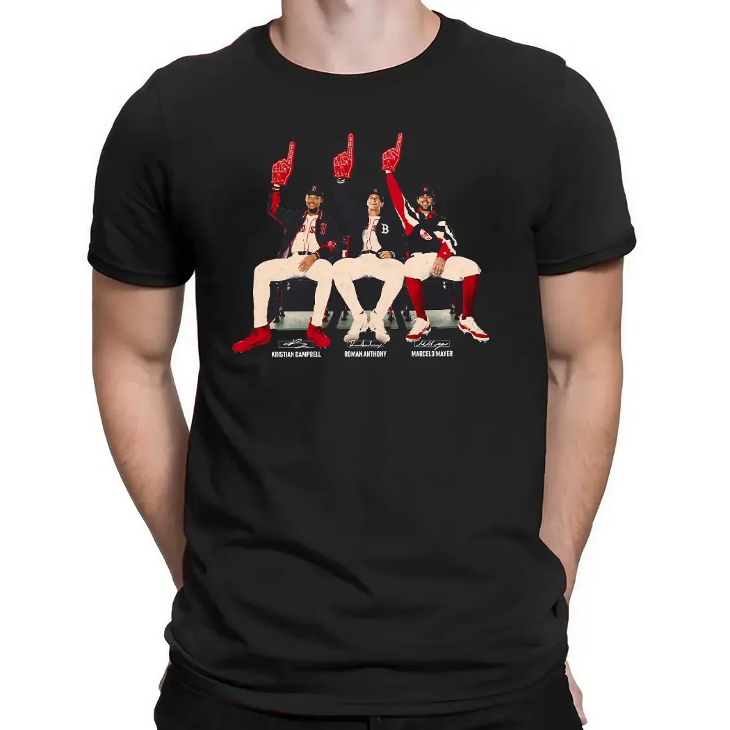 Kristian Campbell Roman Anthony and Marcelo Mayer Boston Red Sox Prospects Bench Signatures T Shirt