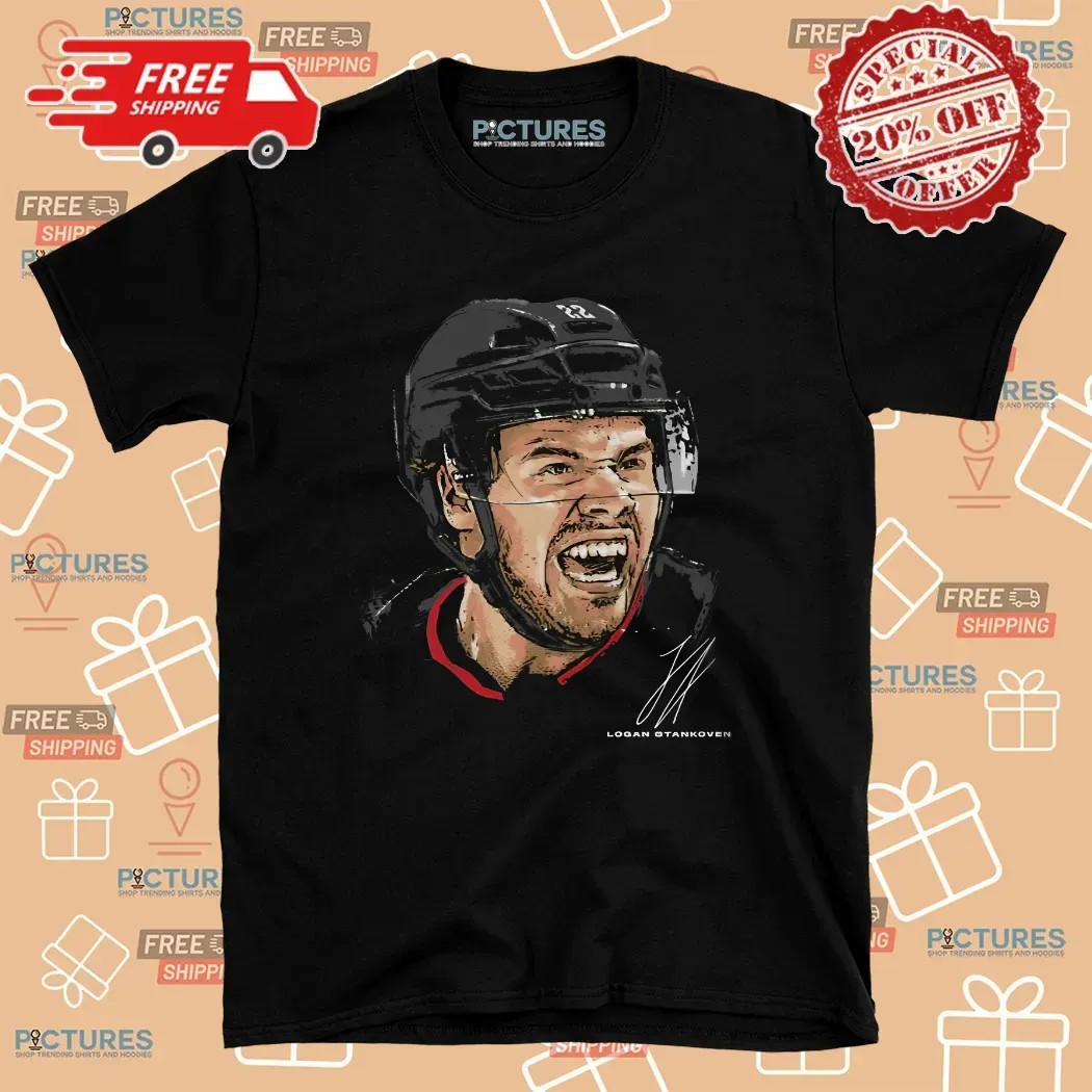 Logan Stankoven Carolina Hockey Head Signature T Shirt