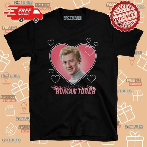 Marvel Fantastic Four Johnny Storm  Human Torch Heart T Shirt