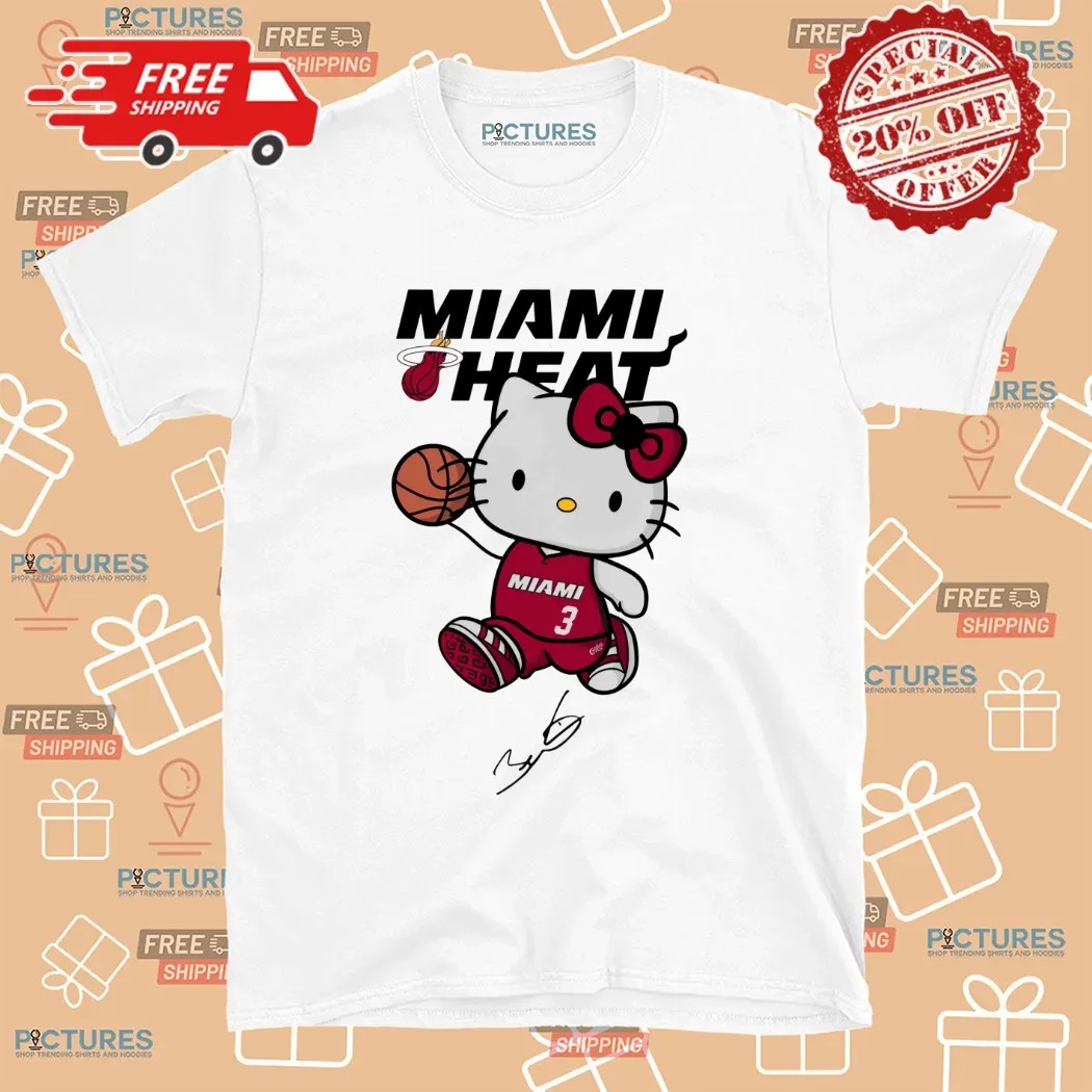 Miami Heat Basketball Dwyane Wade Hello Kitty Signature T Shirt Miami Heat Basketball Dwyane Wade Hello Kitty Signature T Shirt
