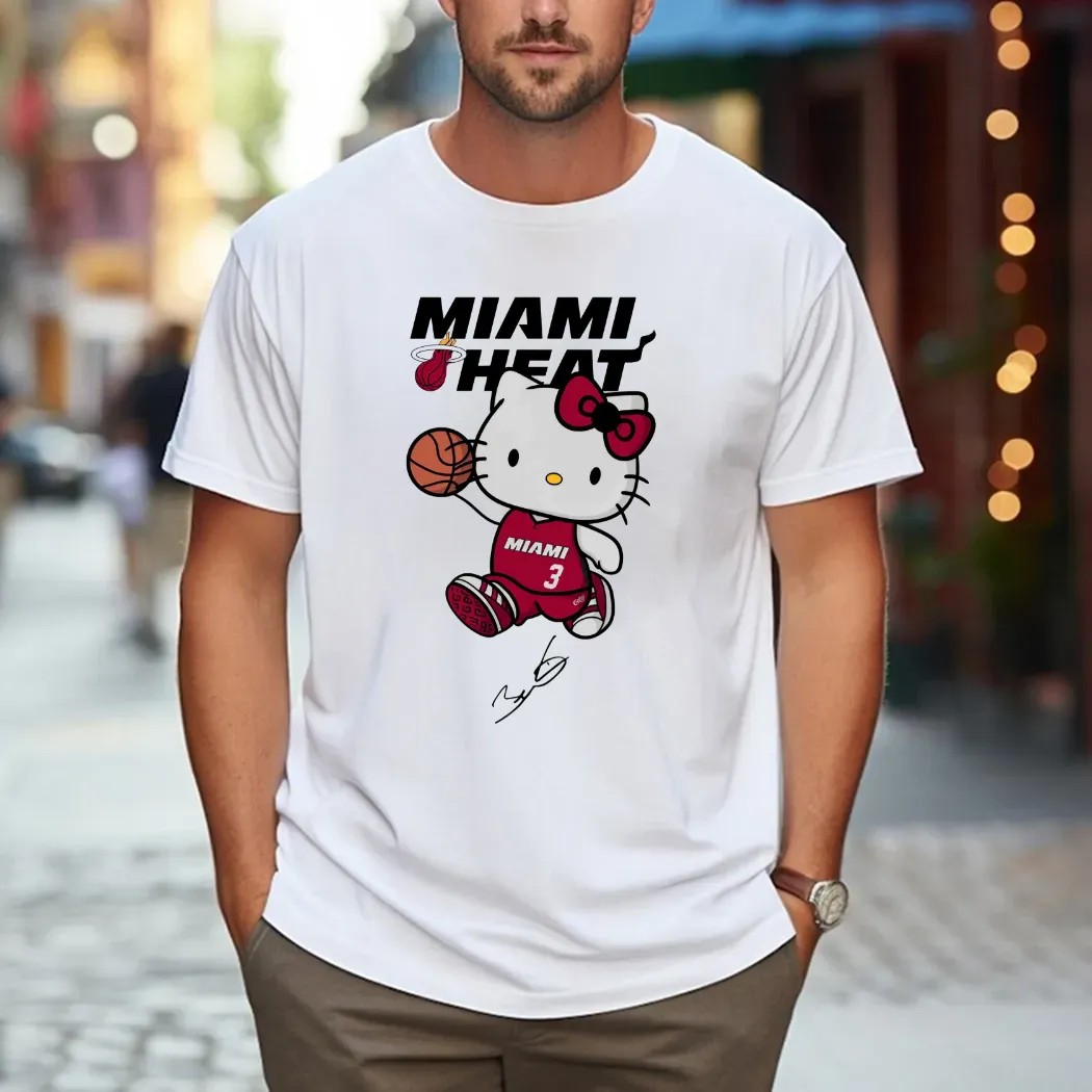 Miami Heat Basketball Dwyane Wade Hello Kitty Signature T Shirt Miami Heat Basketball Dwyane Wade Hello Kitty Signature T Shirt