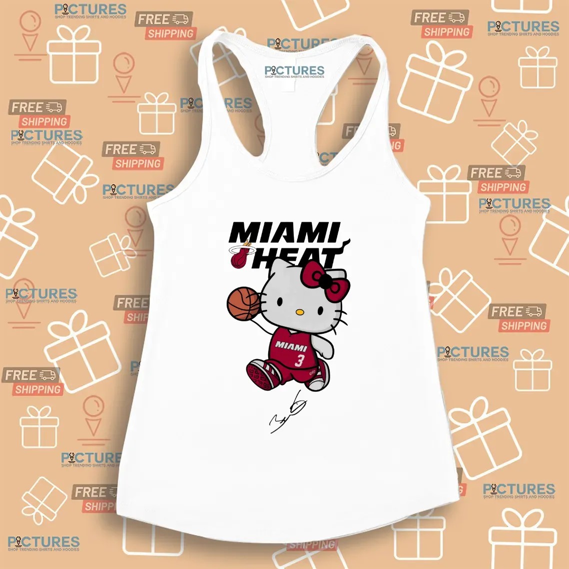 Miami Heat Basketball Dwyane Wade Hello Kitty Signature T Shirt Miami Heat Basketball Dwyane Wade Hello Kitty Signature T Shirt