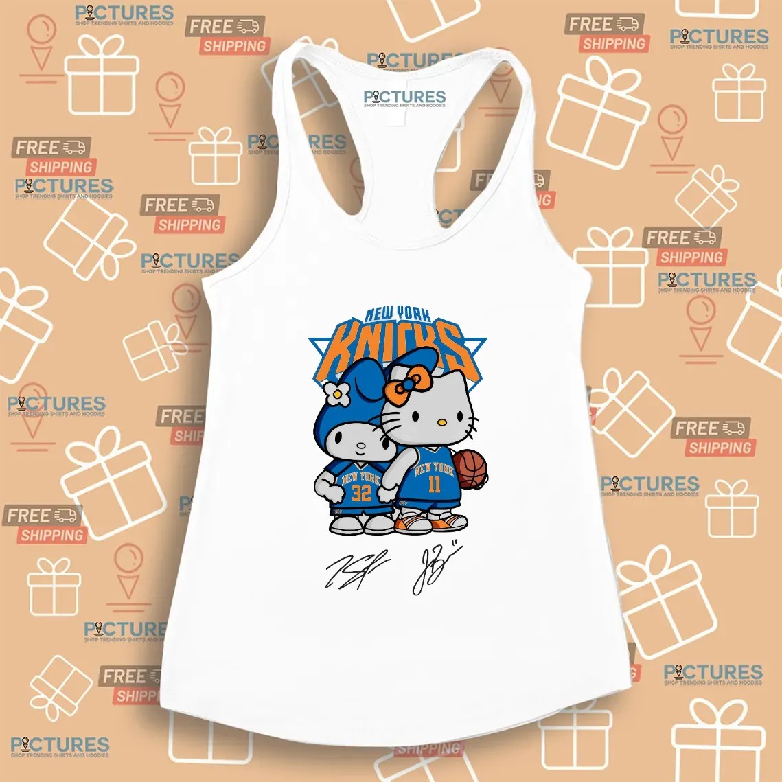 New York Knicks Brunson and Towns Hello Kitty Signature T Shirt