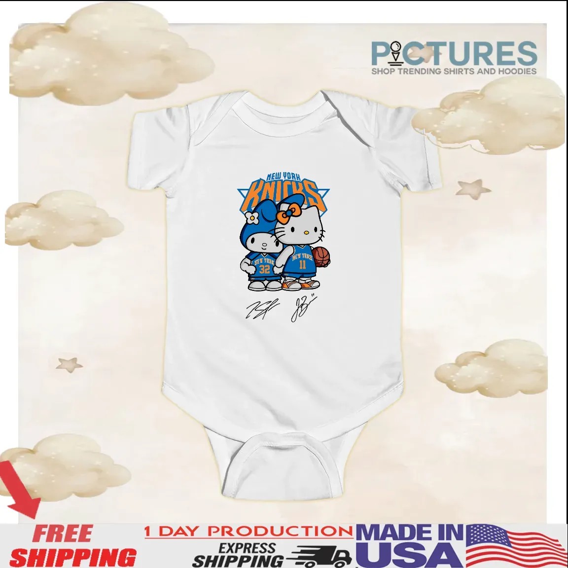 New York Knicks Brunson and Towns Hello Kitty Signature T Shirt