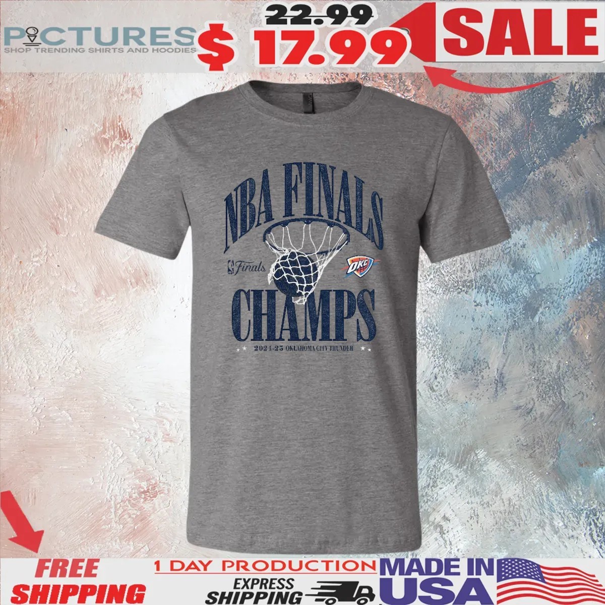 Oklahoma City Thunder 2025 Finals Champions Playoff Fade Away T Shirt