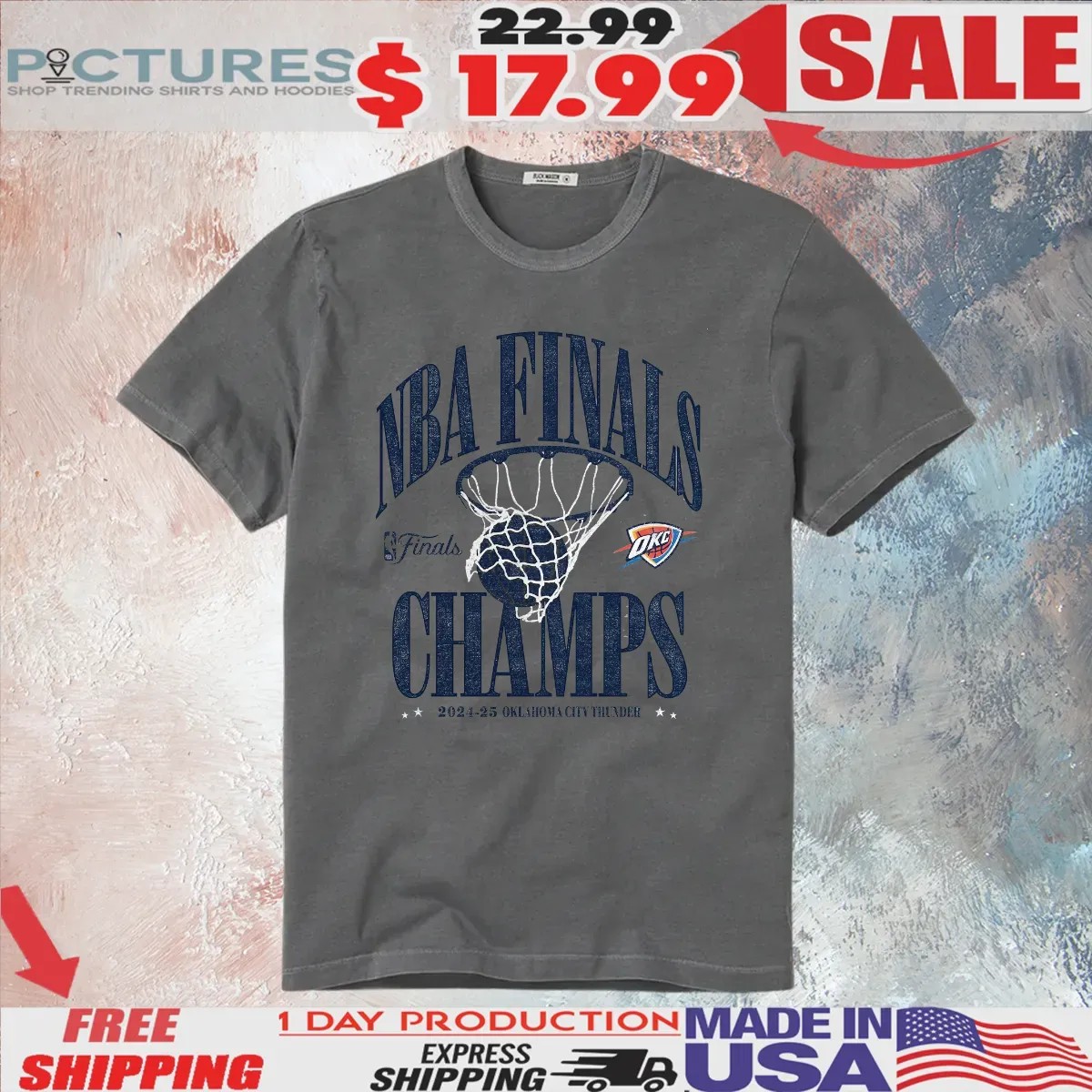 Oklahoma City Thunder 2025 Finals Champions Playoff Fade Away T Shirt
