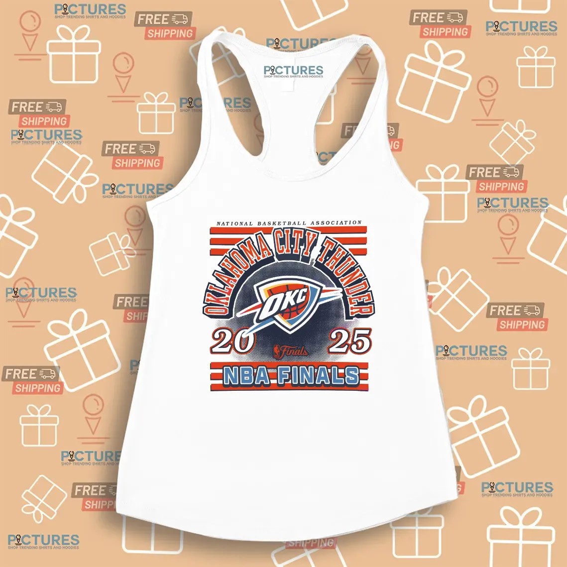 Oklahoma City Thunder 2025 NBA Finals Red White Blue Stripes Logo T Shirt
