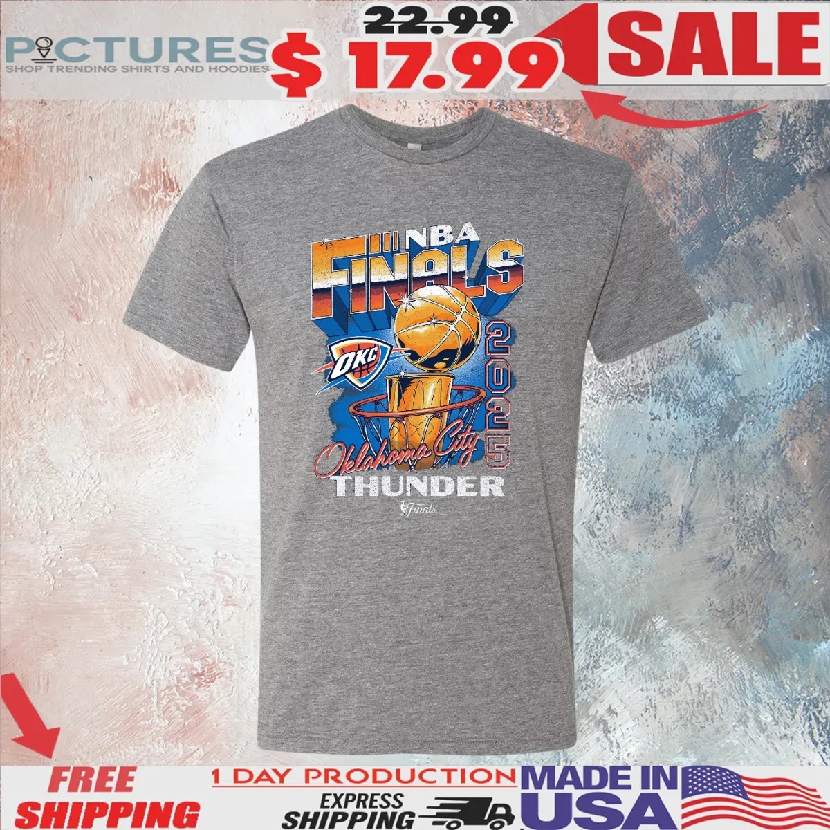 Oklahoma City Thunder 2025 NBA Finals Vintage Hoop and Trophy T Shirt
