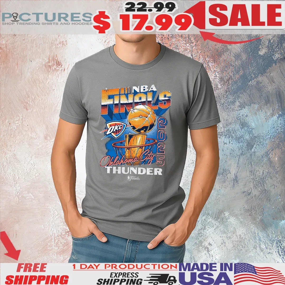 Oklahoma City Thunder 2025 NBA Finals Vintage Hoop and Trophy T Shirt
