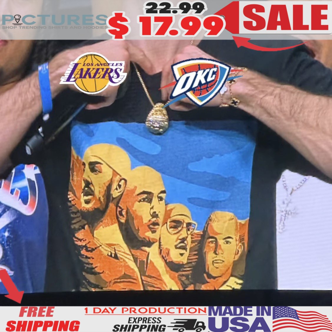 Oklahoma City Thunder Alex Caruso Wearing Mount Rushmore With His Face T Shirt Oklahoma City Thunder Alex Caruso Wearing Mount Rushmore With His Face T Shirt