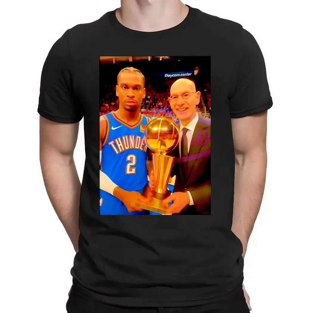 Oklahoma City Thunder MVP Shai Gilgeous Alexander 2025 NBA Champion Trophy Photo T Shirt