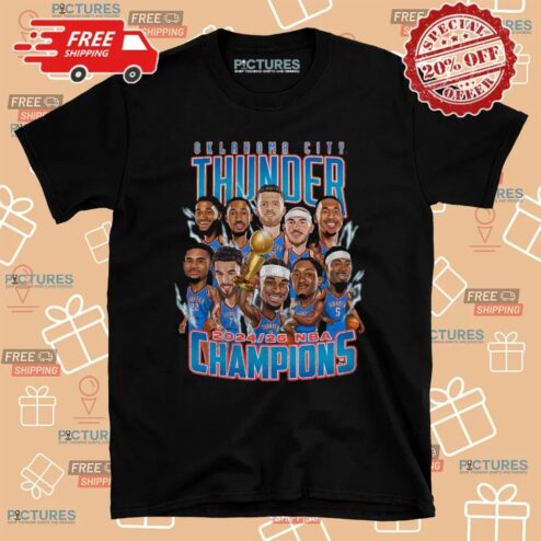 Oklahoma City Thunder Team 2024-25 NBA Champions Caricature T Shirt
