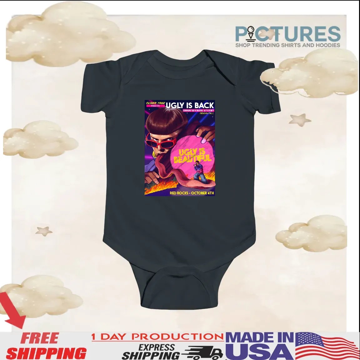Oliver Tree Ugly Is Back Ugly Is Beautiful Red Rocks October 4th 2025 Concert T Shirt Oliver Tree Ugly Is Back Ugly Is Beautiful Red Rocks October 4th 2025 Concert T Shirt