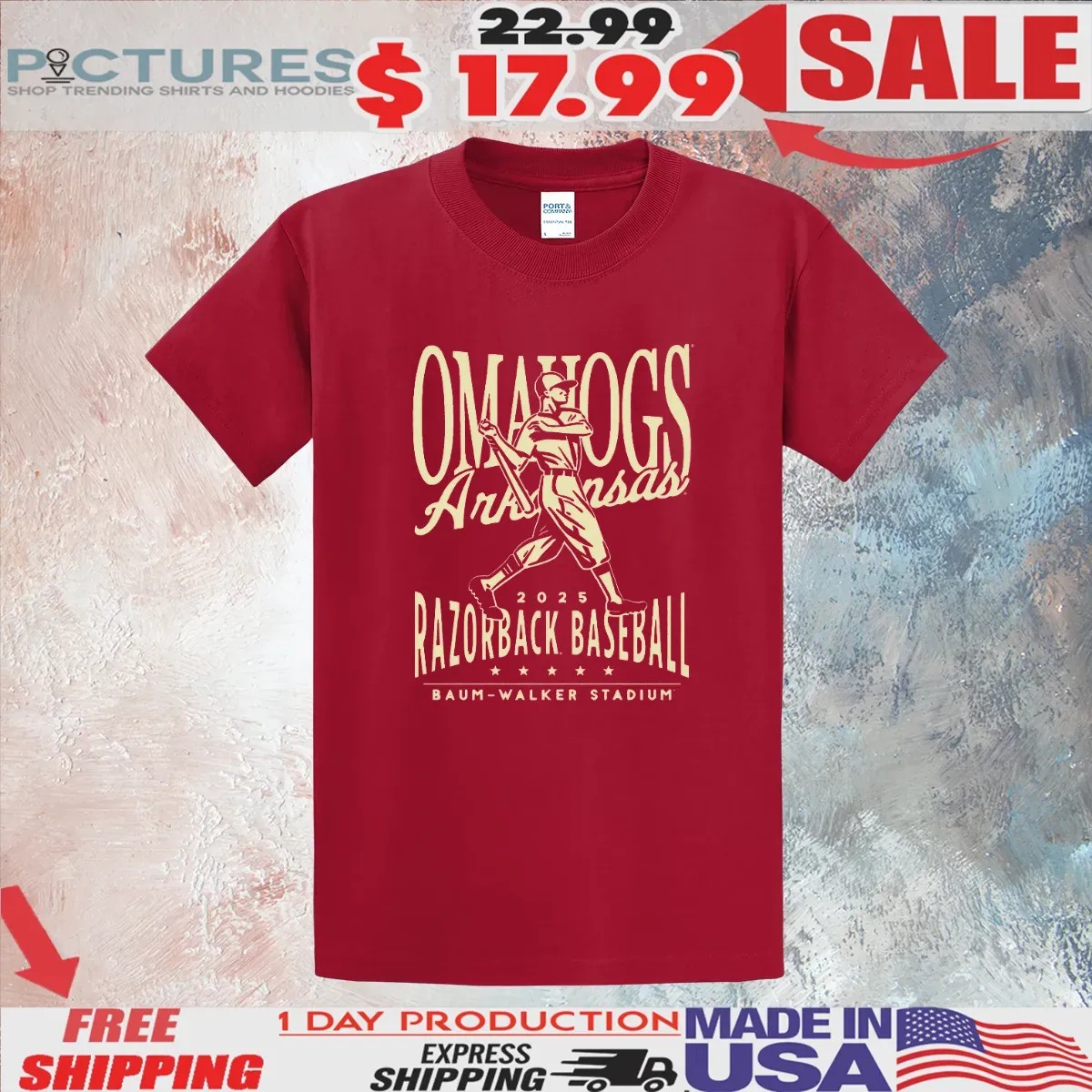 Omahogs Arkansas Razorbacks Vintage Swing Baseball Baum-walker Stadium T Shirt