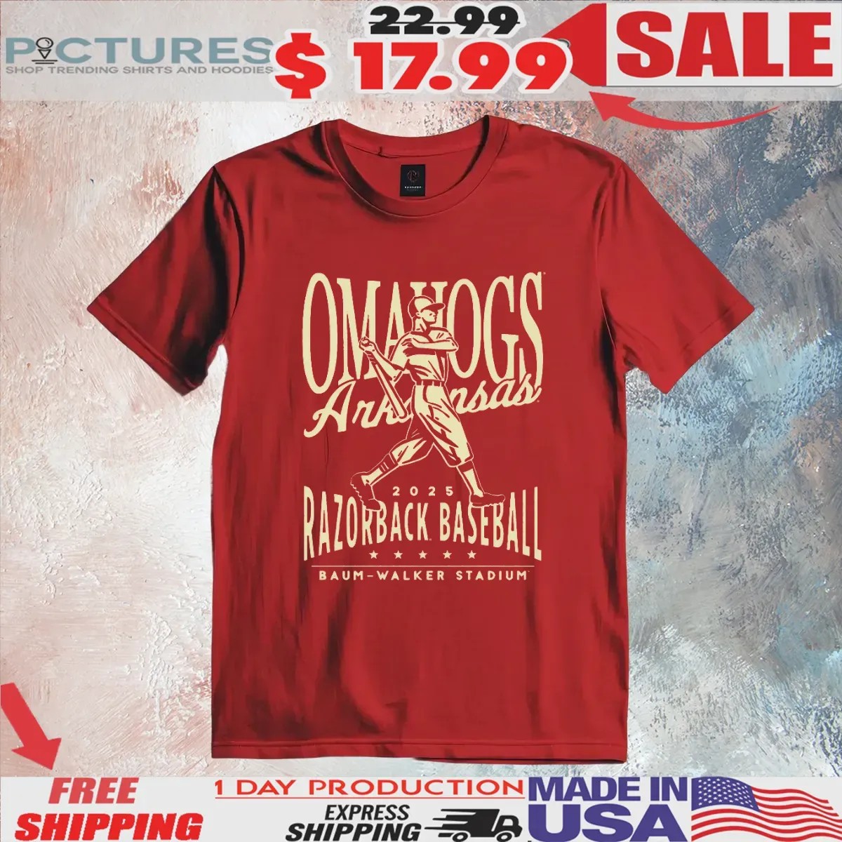 Omahogs Arkansas Razorbacks Vintage Swing Baseball Baum-walker Stadium T Shirt