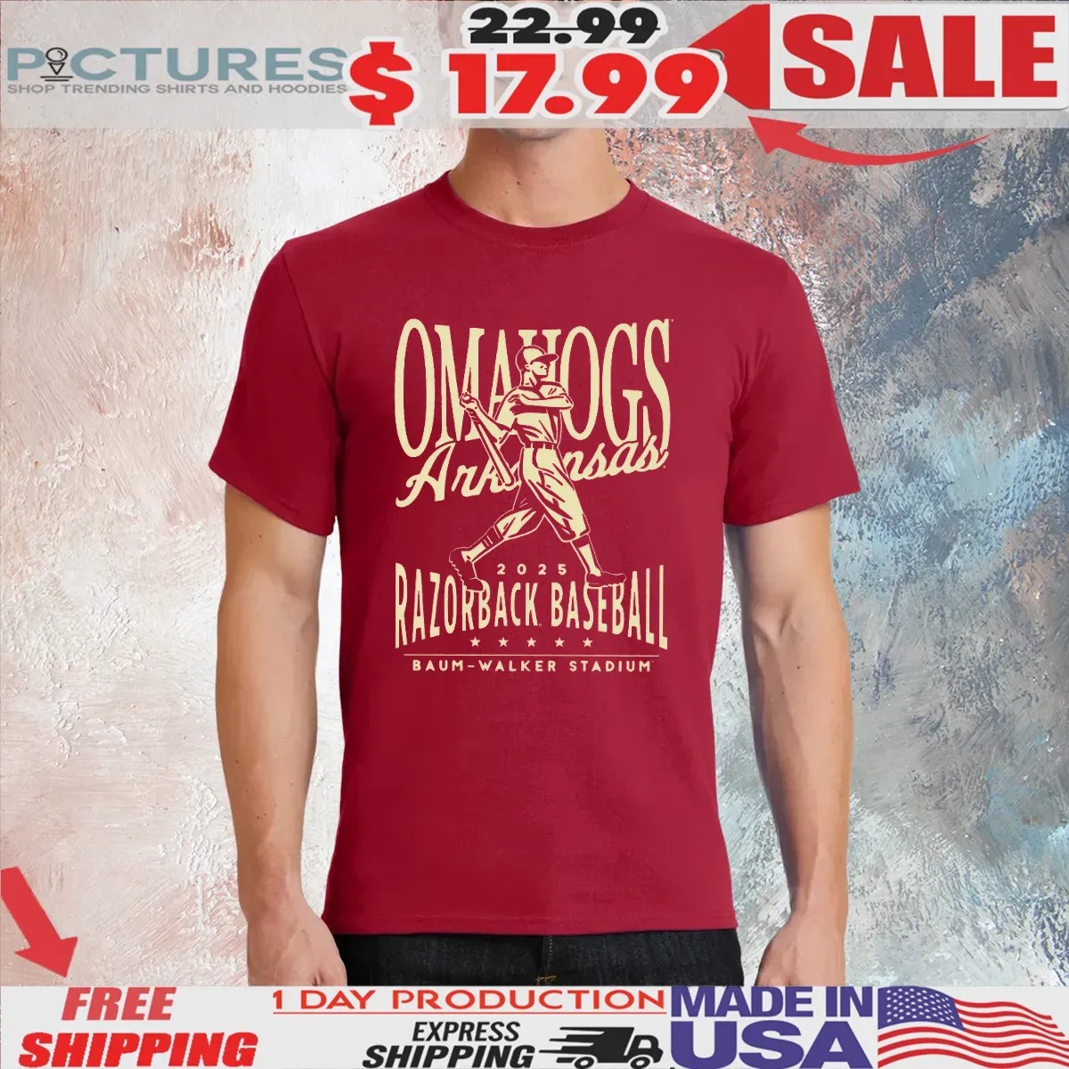 Omahogs Arkansas Razorbacks Vintage Swing Baseball Baum-walker Stadium T Shirt
