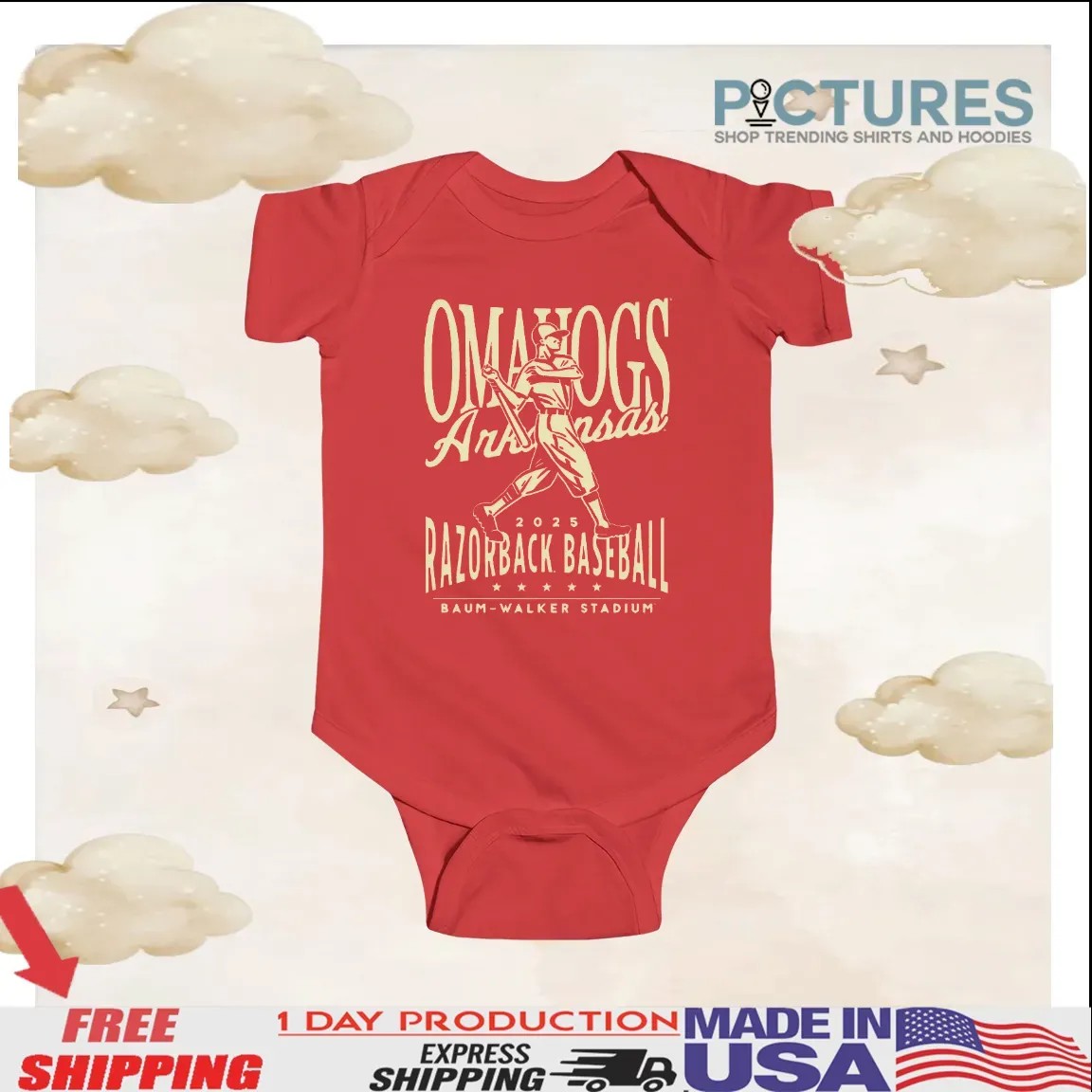 Omahogs Arkansas Razorbacks Vintage Swing Baseball Baum-walker Stadium T Shirt