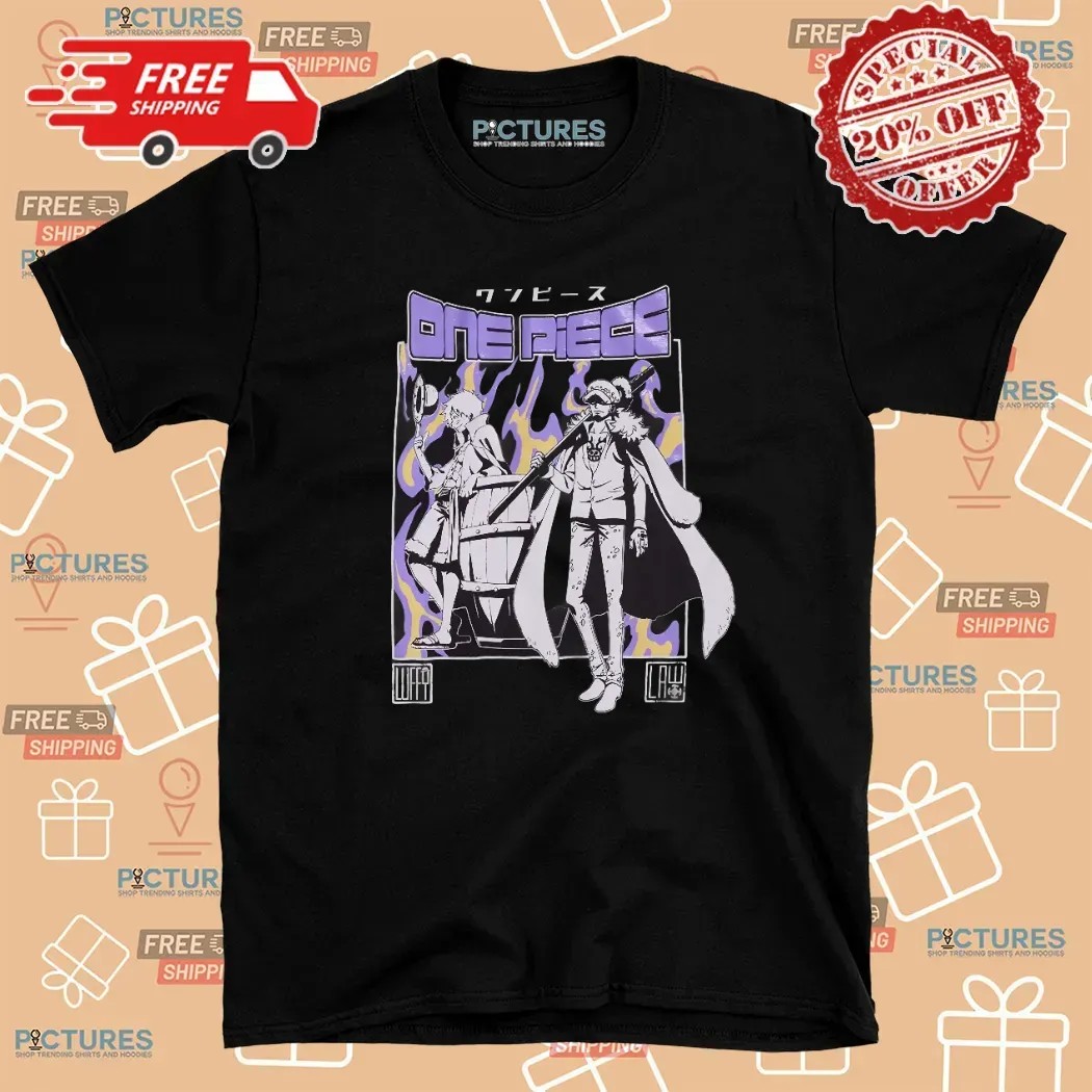 One Piece Luffy And Trafalgar Law Duo Purple Flames T Shirt