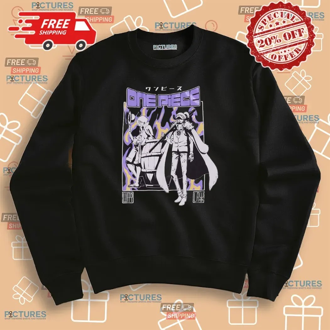 One Piece Luffy And Trafalgar Law Duo Purple Flames T Shirt