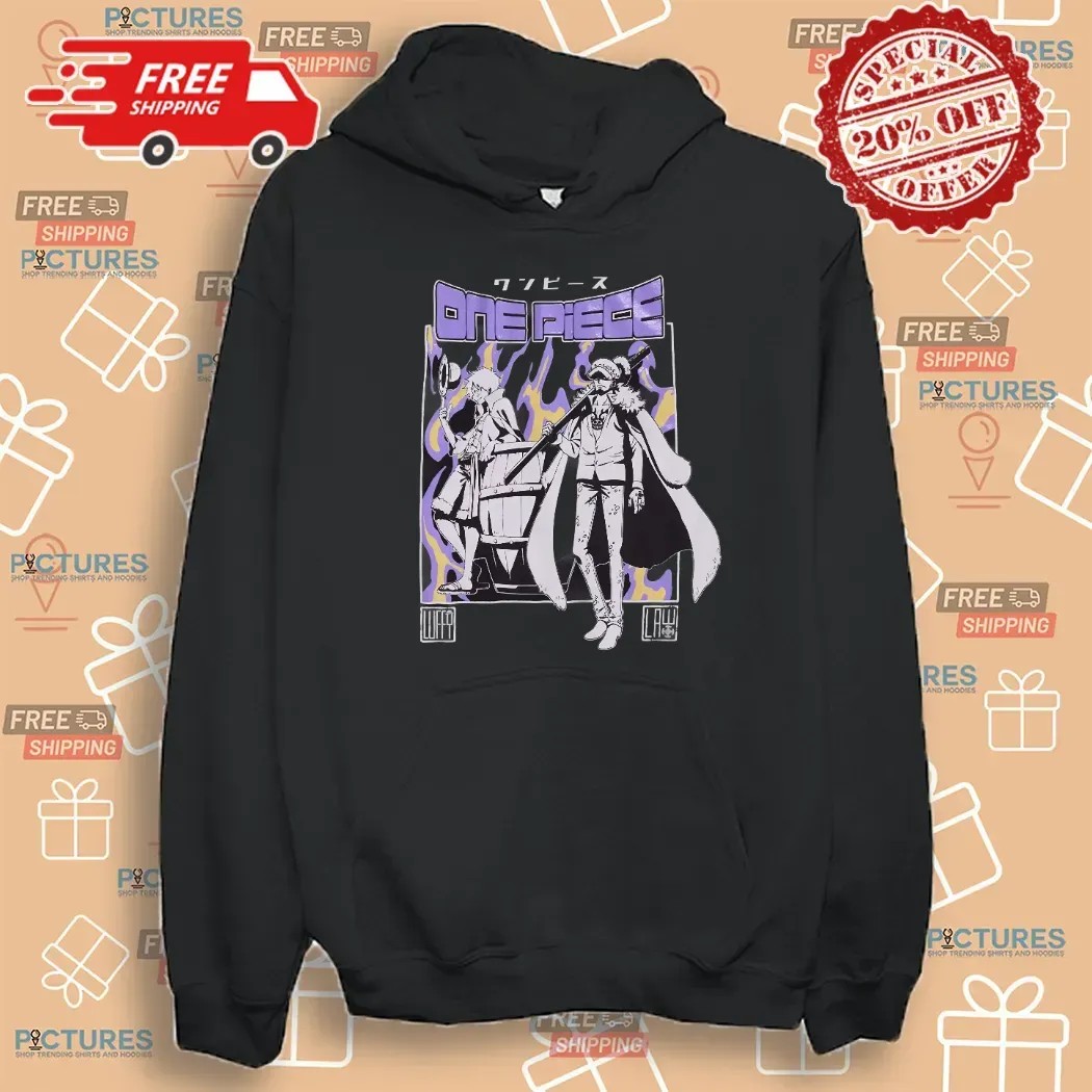 One Piece Luffy And Trafalgar Law Duo Purple Flames T Shirt