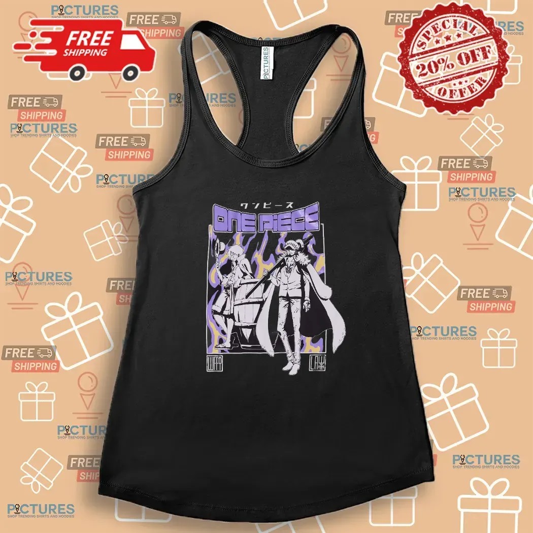 One Piece Luffy And Trafalgar Law Duo Purple Flames T Shirt