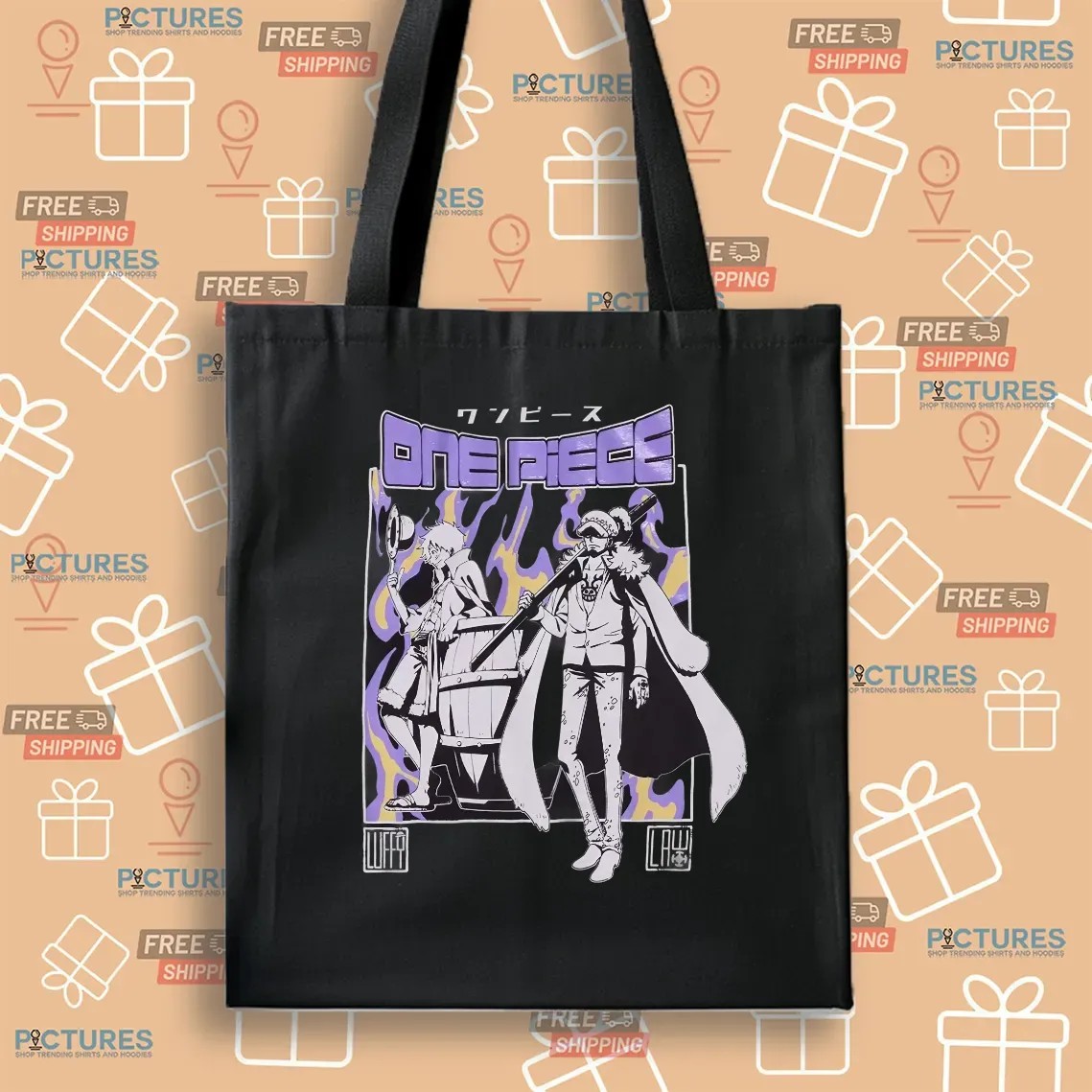 One Piece Luffy And Trafalgar Law Duo Purple Flames T Shirt